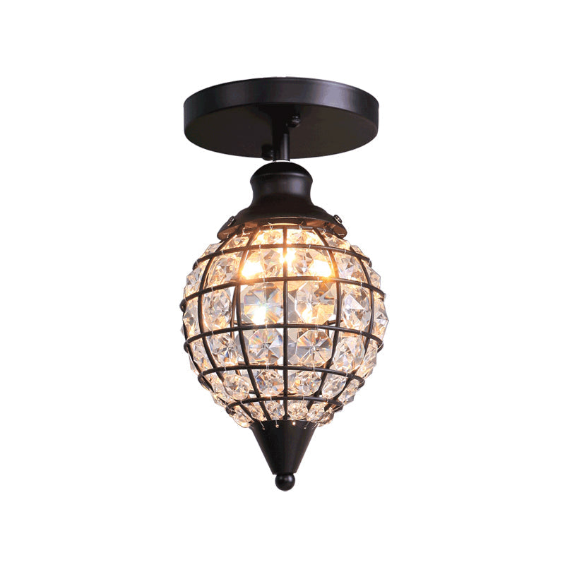 Rustic Iron Semi Flush Mini Disco Ball Ceiling Light with Crystal Draping - 5"/6.5" W, 1-Light