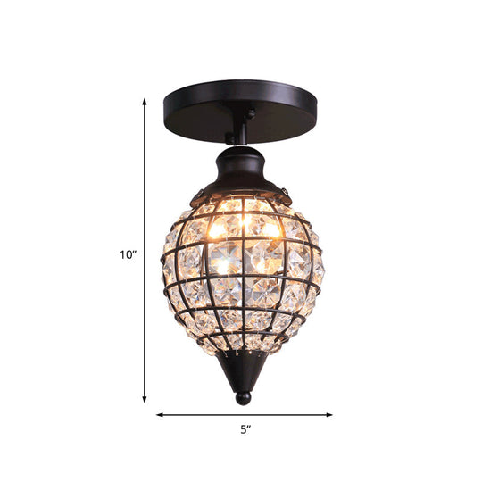 Rustic Iron Semi Flush Mini Disco Ball Ceiling Light with Crystal Draping - 5"/6.5" W, 1-Light