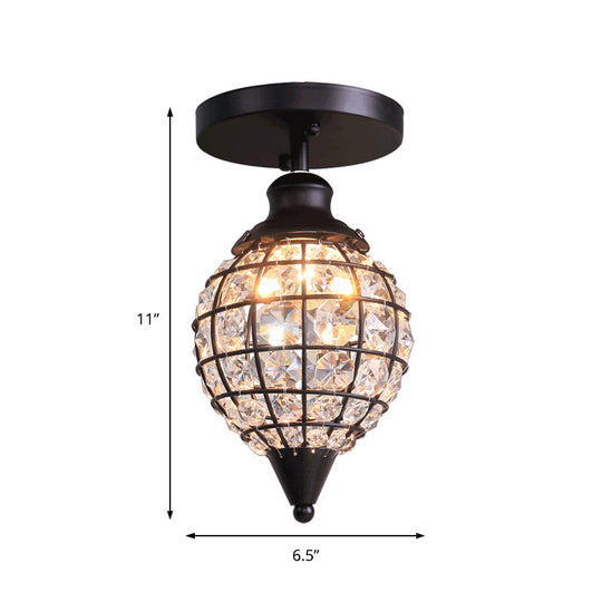 Rustic Iron Semi Flush Mini Disco Ball Ceiling Light with Crystal Draping - 5"/6.5" W, 1-Light