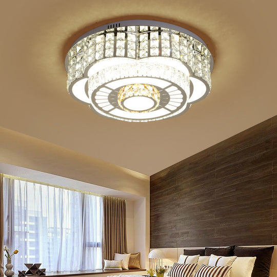 23.5"/31.5" Floral LED Ceiling Flush Mount Lamp in Chrome with Crystal Accents