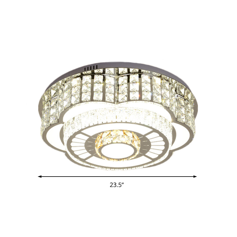 23.5"/31.5" Floral LED Ceiling Flush Mount Lamp in Chrome with Crystal Accents