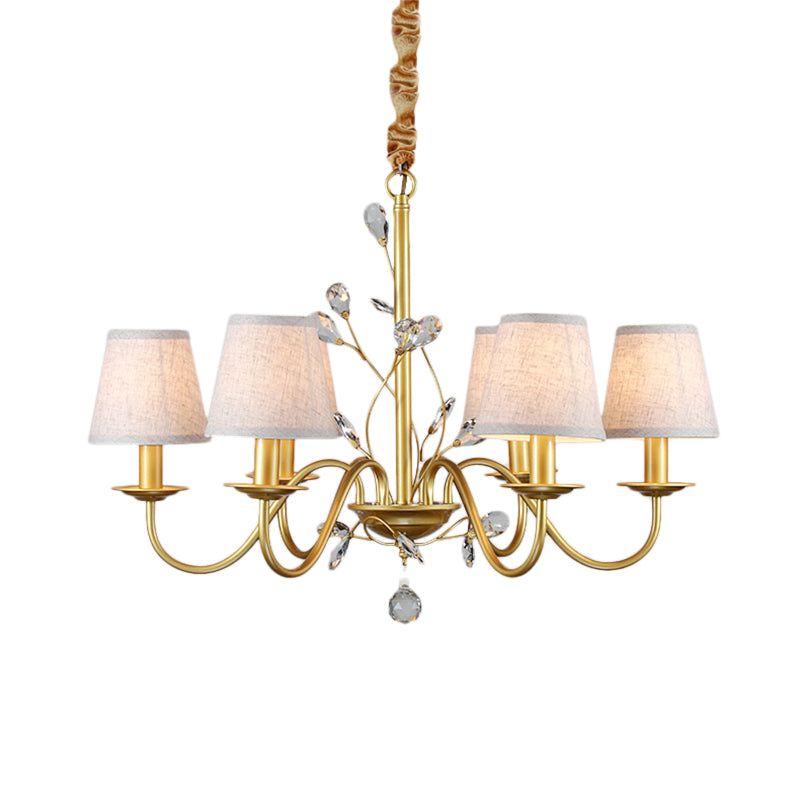 Contemporary Flared Pendant Chandelier - Fabric Shaded 6/8 Lights Brass Ceiling Fixture With Crystal