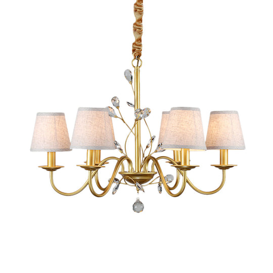 Contemporary Flared Pendant Chandelier - Fabric Shaded 6/8 Lights Brass Ceiling Fixture With Crystal