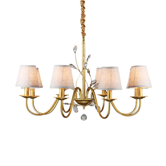 Contemporary Flared Pendant Chandelier - Fabric Shaded 6/8 Lights Brass Ceiling Fixture With Crystal