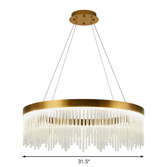 Lustre à LED en cristal doré avec glaçons - 16"/23,5"/31,5" de diamètre - Design à anneau simple - Plafonnier de chambre à coucher