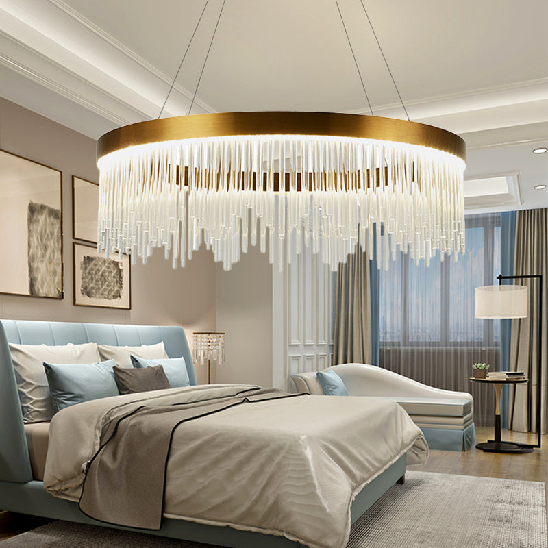 Lustre à LED en cristal doré avec glaçons - 16"/23,5"/31,5" de diamètre - Design à anneau simple - Plafonnier de chambre à coucher