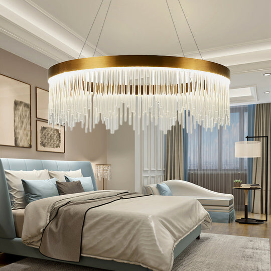 Lustre à LED en cristal doré avec glaçons - 16"/23,5"/31,5" de diamètre - Design à anneau simple - Plafonnier de chambre à coucher