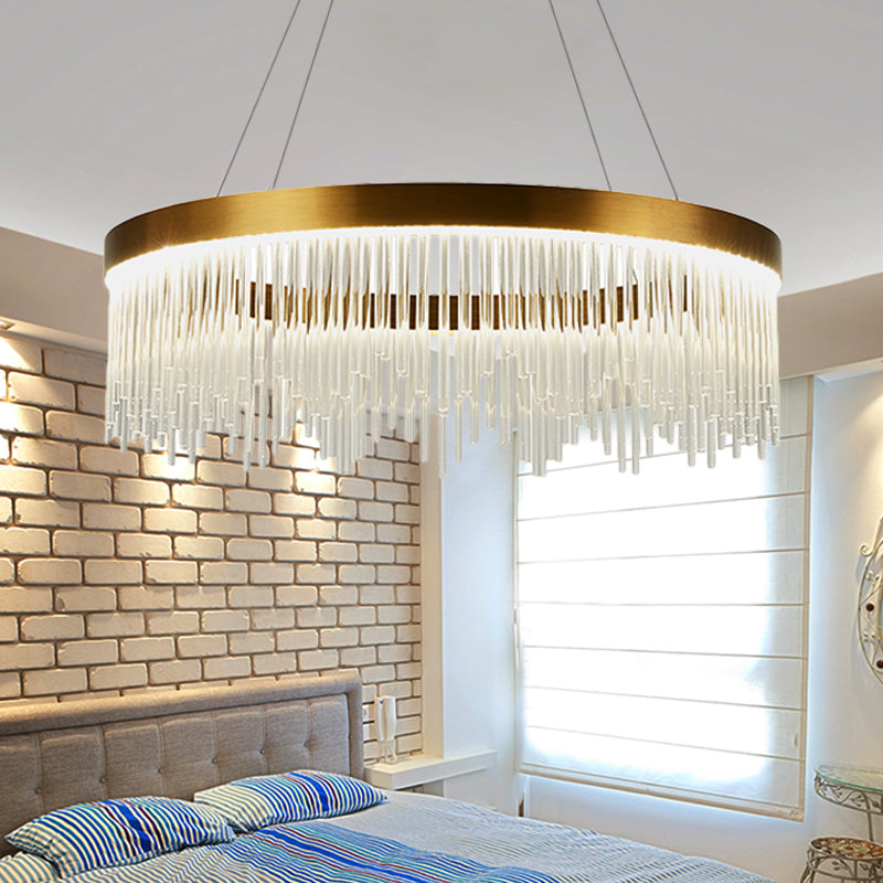 Lustre à LED en cristal doré avec glaçons - 16"/23,5"/31,5" de diamètre - Design à anneau simple - Plafonnier de chambre à coucher