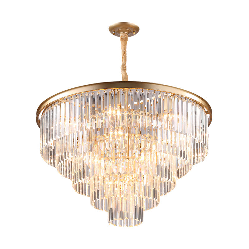 Lustre suspendu en cristal minimaliste - Noir/doré, réglable et options 6/9/15 lumières, 19,5"/23,5"/31,5" W