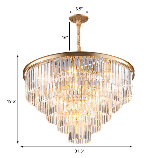 Lustre suspendu en cristal minimaliste - Noir/doré, réglable et options 6/9/15 lumières, 19,5"/23,5"/31,5" W