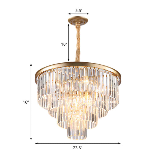 Lustre suspendu en cristal minimaliste - Noir/doré, réglable et options 6/9/15 lumières, 19,5"/23,5"/31,5" W