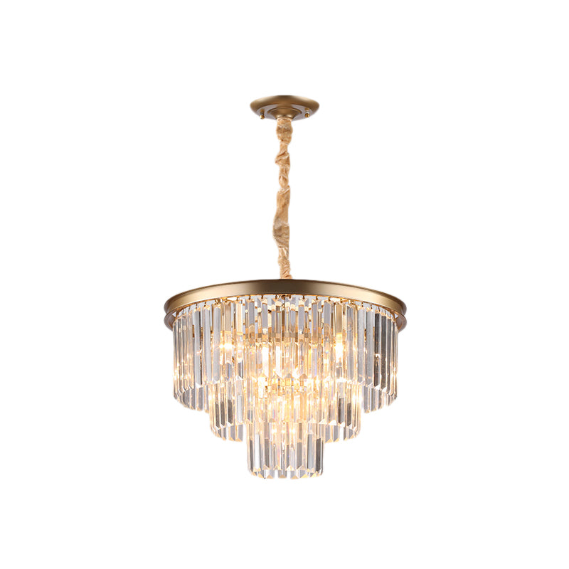 Lustre suspendu en cristal minimaliste - Noir/doré, réglable et options 6/9/15 lumières, 19,5"/23,5"/31,5" W