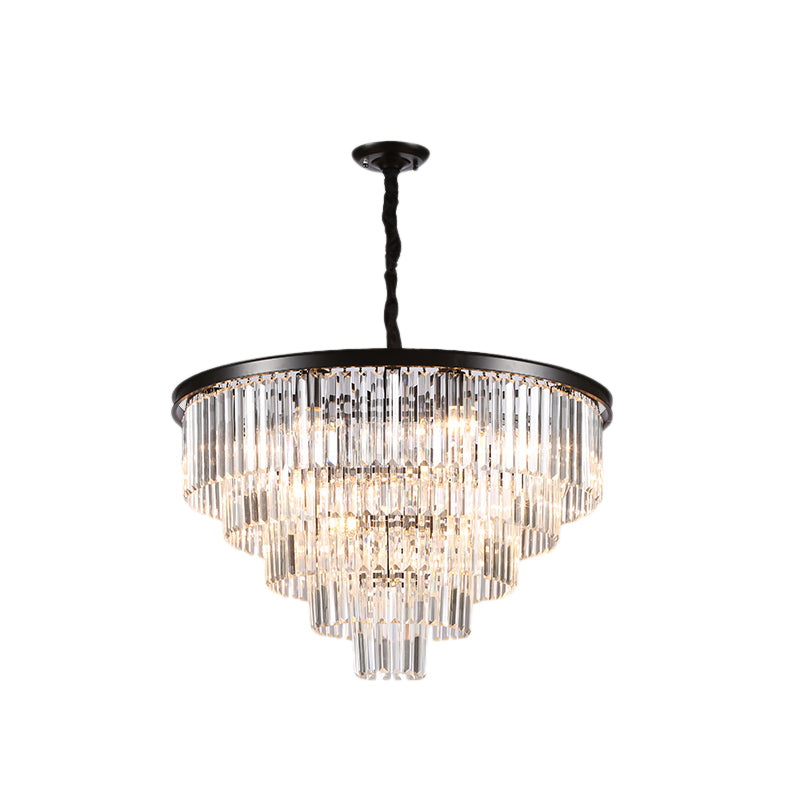 Lustre suspendu en cristal minimaliste - Noir/doré, réglable et options 6/9/15 lumières, 19,5"/23,5"/31,5" W