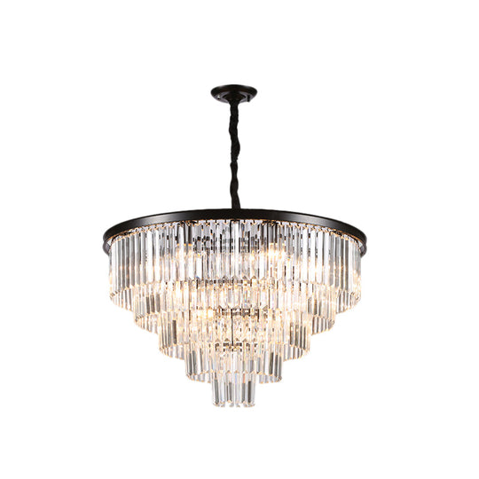 Minimalist Black/Gold Adjustable Crystal Pendant Chandelier - 6/9/15 Lights 19.5/23.5/31.5 Width