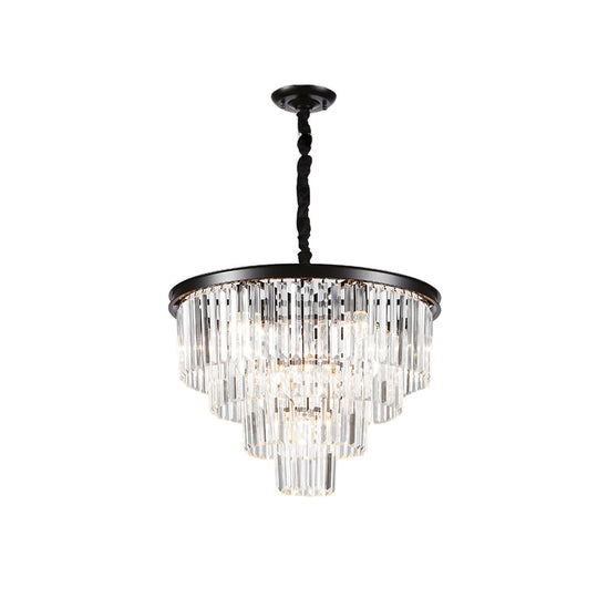 Lustre suspendu en cristal minimaliste - Noir/doré, réglable et options 6/9/15 lumières, 19,5"/23,5"/31,5" W