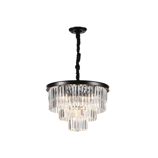 Lustre suspendu en cristal minimaliste - Noir/doré, réglable et options 6/9/15 lumières, 19,5"/23,5"/31,5" W