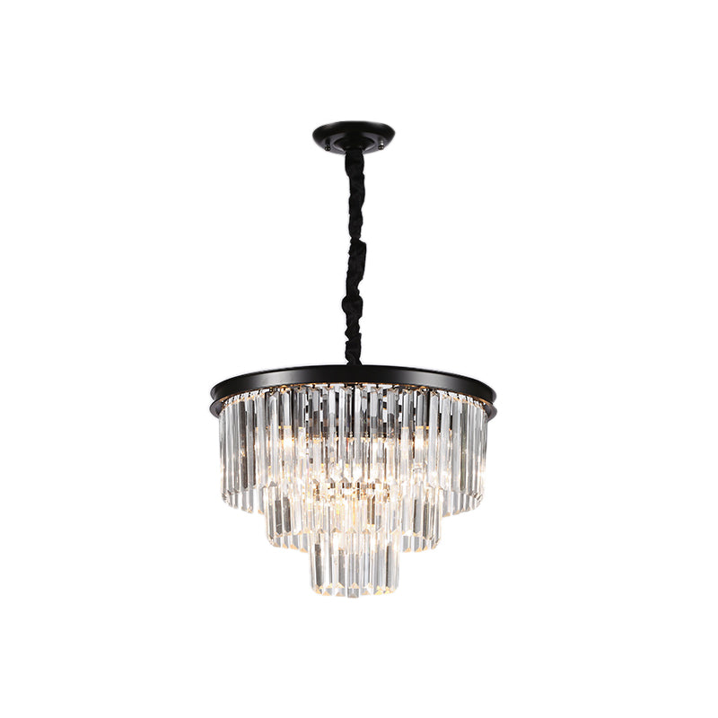 Minimalist Black/Gold Adjustable Crystal Pendant Chandelier - 6/9/15 Lights 19.5/23.5/31.5 Width