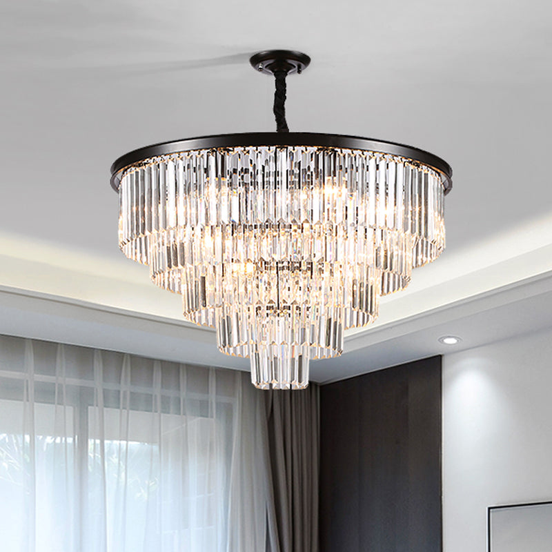 Lustre suspendu en cristal minimaliste - Noir/doré, réglable et options 6/9/15 lumières, 19,5"/23,5"/31,5" W