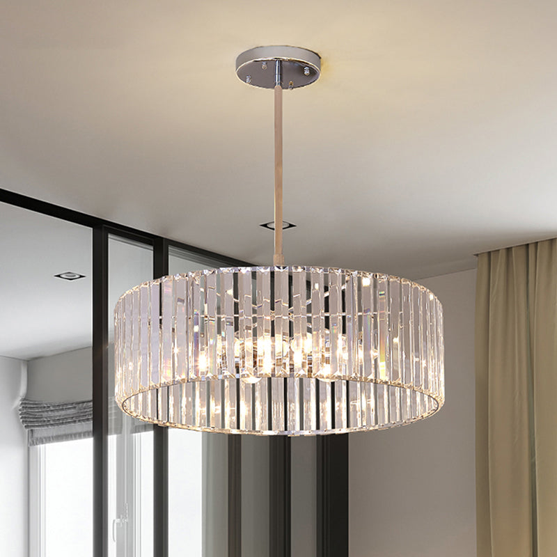 Round Crystal Pendant Light Fixture - Simplicity 5/6 Lights Chrome Chandelier