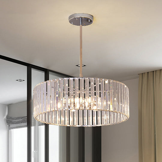 Round Crystal Pendant Light Fixture - Simplicity 5/6 Lights Chrome Chandelier