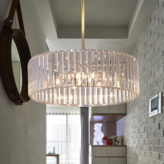 Round Crystal Pendant Light Fixture - Simplicity 5/6 Lights Chrome Chandelier