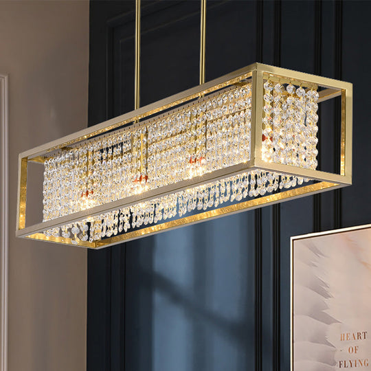 Contemporary Cuboid Island Pendant Chandelier With Crystal Drops