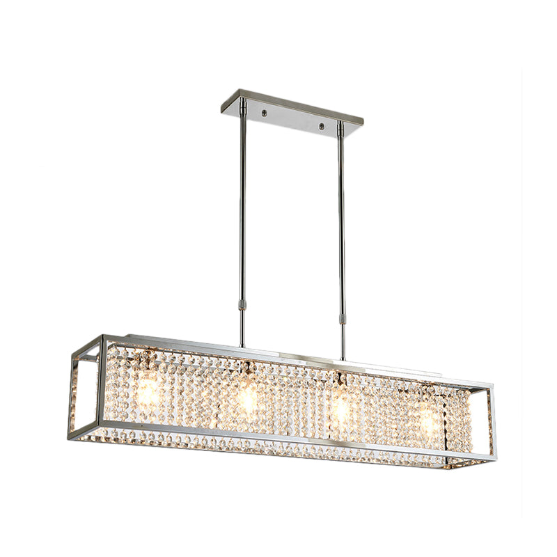 Contemporary Cuboid Island Pendant Chandelier With Crystal Drops