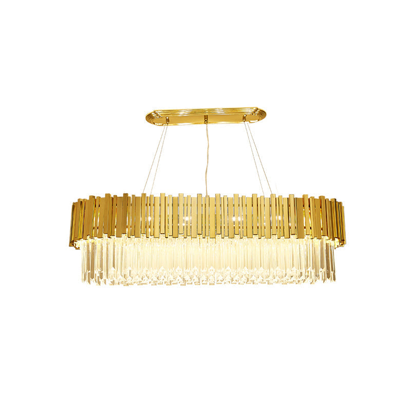 Modern Layered Metal Chandelier Lamp - 6-Light Golden Hanging Light With Crystal Icicles 26/35.5/39