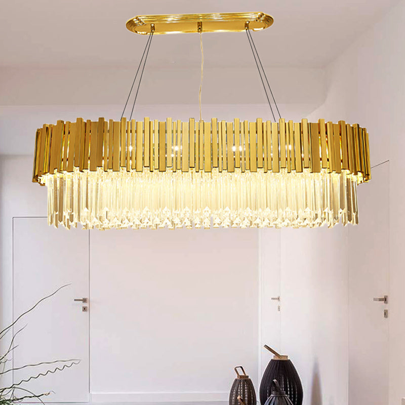 Modern Layered Metal Chandelier Lamp - 6-Light Golden Hanging Light With Crystal Icicles 26/35.5/39