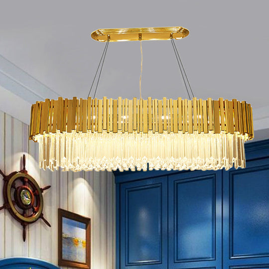 Modern Layered Metal Chandelier Lamp - 6-Light Golden Hanging Light With Crystal Icicles 26/35.5/39