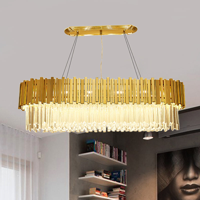 Modern Layered Metal Chandelier Lamp - 6-Light Golden Hanging Light With Crystal Icicles 26/35.5/39