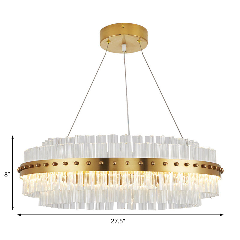 Lustre doré moderniste : abat-jour en verre transparent à double couche, suspension de plafond à LED pour salon - largeur 19,5"/23,5"/27,5"