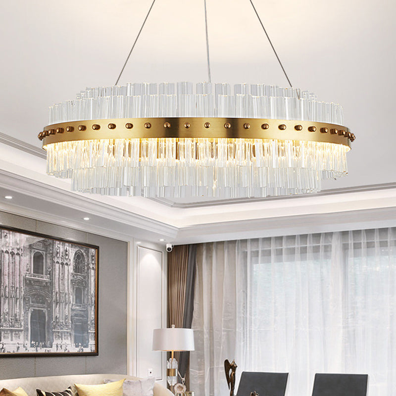 Modern Gold Chandelier With Dual-Layered Glass Shade - Led Living Room Ceiling Pendant Light