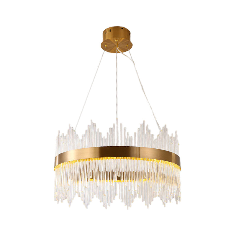 Lustre moderne en cristal ondulé en forme de glaçon - Longueur réglable, LED, plafonnier doré (19,5"/23,5")