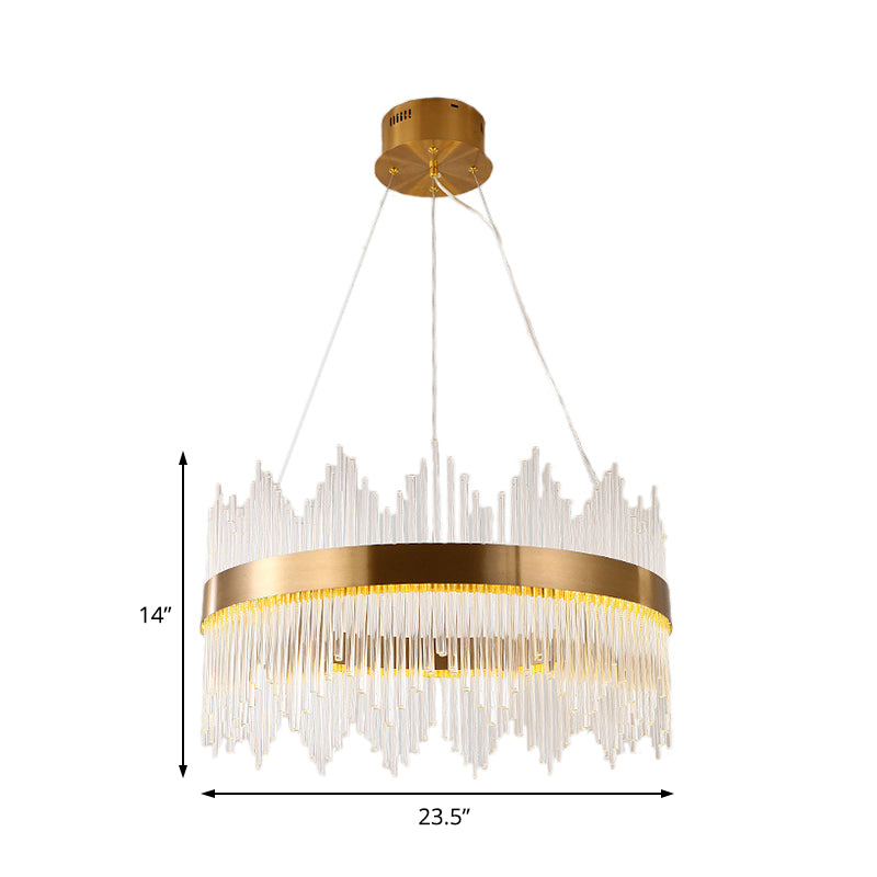 Lustre moderne en cristal ondulé en forme de glaçon - Longueur réglable, LED, plafonnier doré (19,5"/23,5")