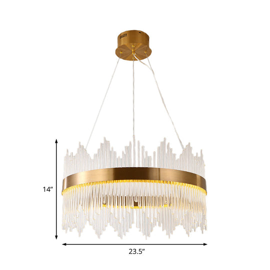 Lustre moderne en cristal ondulé en forme de glaçon - Longueur réglable, LED, plafonnier doré (19,5"/23,5")