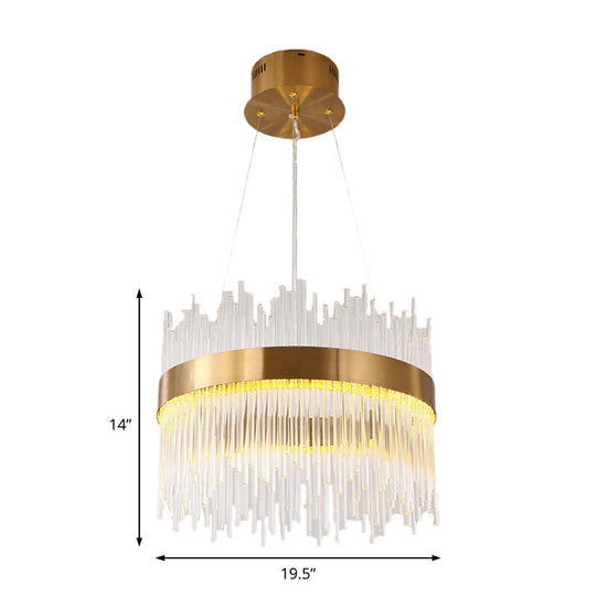 Lustre moderne en cristal ondulé en forme de glaçon - Longueur réglable, LED, plafonnier doré (19,5"/23,5")