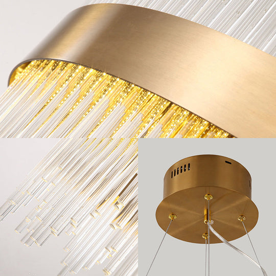 Crystal Wavy Icicle Chandelier Lamp - Adjustable 19.5/23.5 Led Gold Ceiling Light Fixture