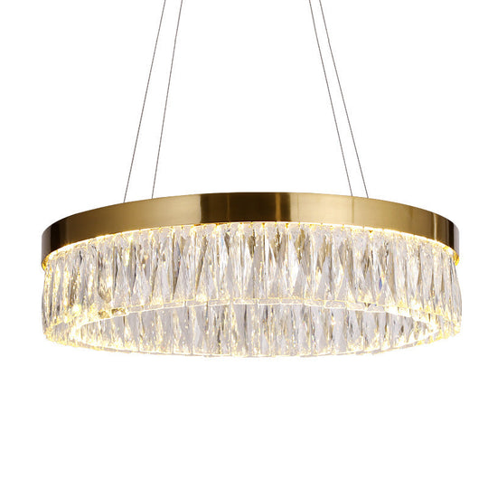 Simple Ring Ribbed Crystal Pendant Chandelier Led Gold Hanging Lamp - 23.5/31.5 Diameter For Dining