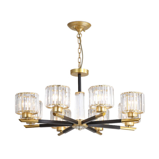 Modern Ribbed Crystal Cylinder Chandelier Pendant - 3/6/8 Head Bedroom Hanging Lamp Kit