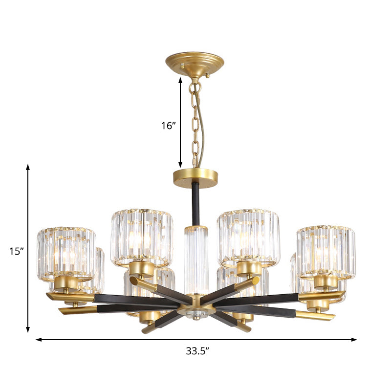 Modern Ribbed Crystal Cylinder Chandelier Pendant - 3/6/8 Head Bedroom Hanging Lamp Kit