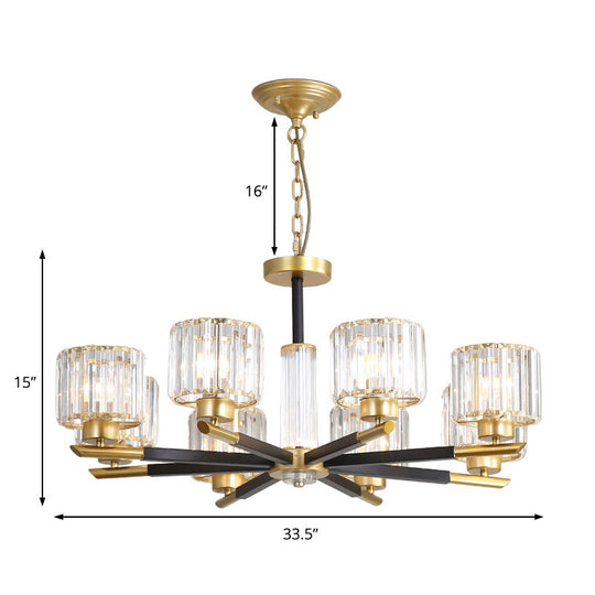 Modern Ribbed Crystal Cylinder Chandelier Pendant - 3/6/8 Head Bedroom Hanging Lamp Kit