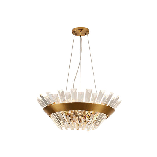 Lustre conique en cristal doré à 9 ampoules de style transitionnel - Suspension de 7"/14" H