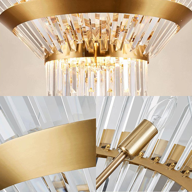 Lustre conique en cristal doré à 9 ampoules de style transitionnel - Suspension de 7"/14" H