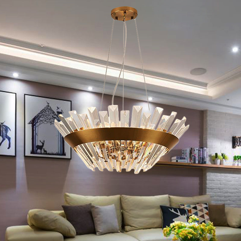 Transitional Crystal Tapered Icicle Chandelier Light Fixture - 7/14 Height 9-Light Gold Pendant / 7