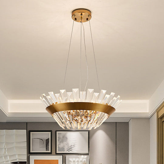 Transitional Crystal Tapered Icicle Chandelier Light Fixture - 7/14 Height 9-Light Gold Pendant