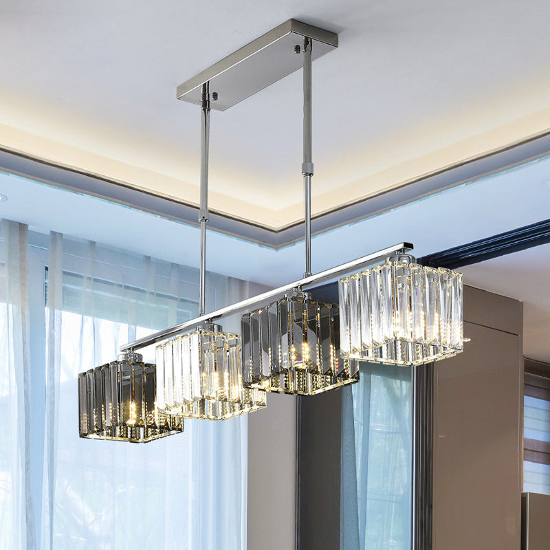 Cube Island Ceiling Light Modern Crystal Shaded Pendant Chrome Finish - 3/4 Lights Table Overhead