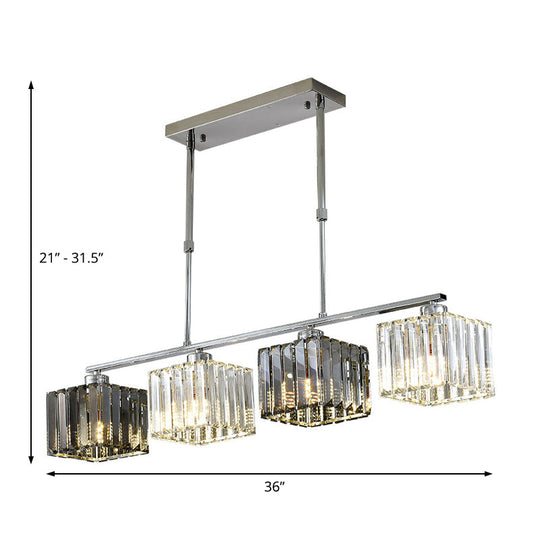 Cube Island Ceiling Light Modern Crystal Shaded Pendant Chrome Finish - 3/4 Lights Table Overhead