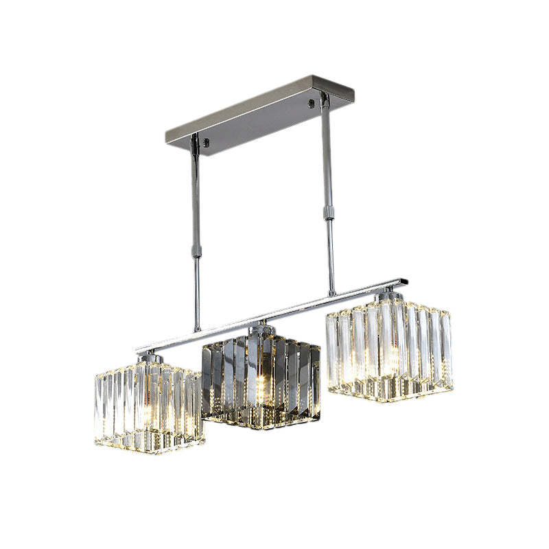 Cube Island Ceiling Light Modern Crystal Shaded Pendant Chrome Finish - 3/4 Lights Table Overhead