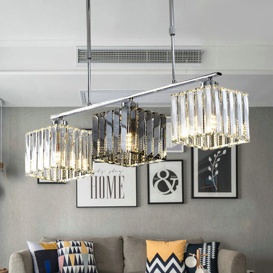 Cube Island Ceiling Light Modern Crystal Shaded Pendant Chrome Finish - 3/4 Lights Table Overhead